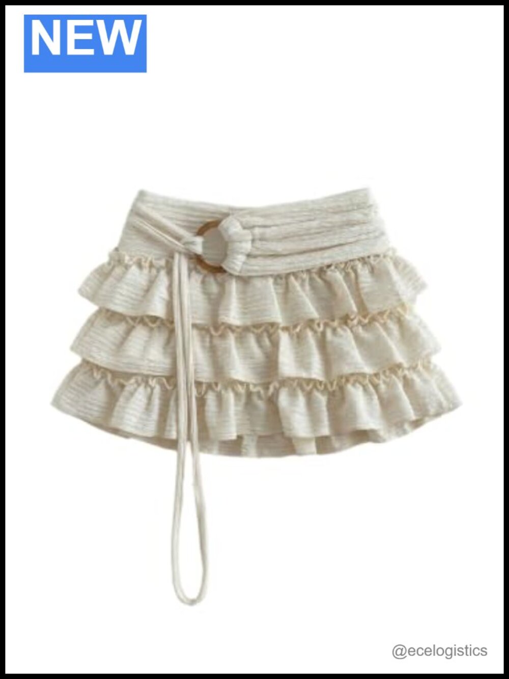 Boho Ruffle Mini A-Line Skirt Ring Linked Waist Polyester Elastane
